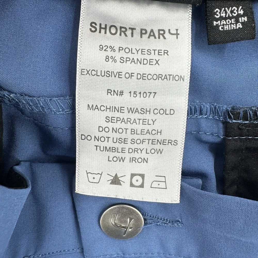 Short Par 4 Golf Pants Blue Performance Stretch Flat Front Men Size 34x34 Sports